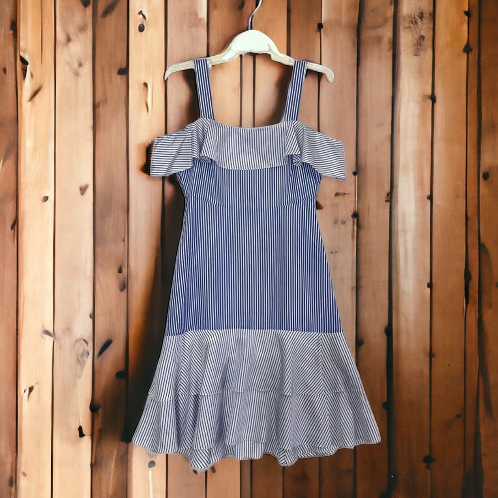 J. Crew Collection Dress Womens 6P Cold Shoulder Silk Blue White Striped